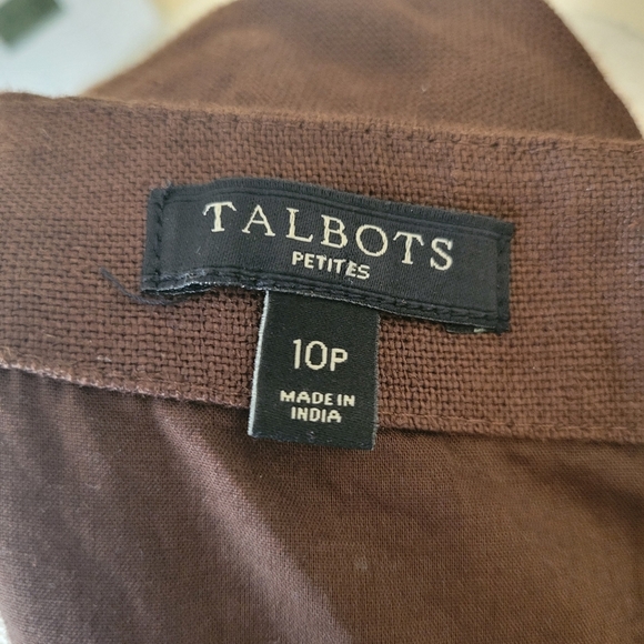 Talbots Chocolate Brown Sleeveless Embellished Linen Dress Size 10 Petite - Picture 6 of 6
